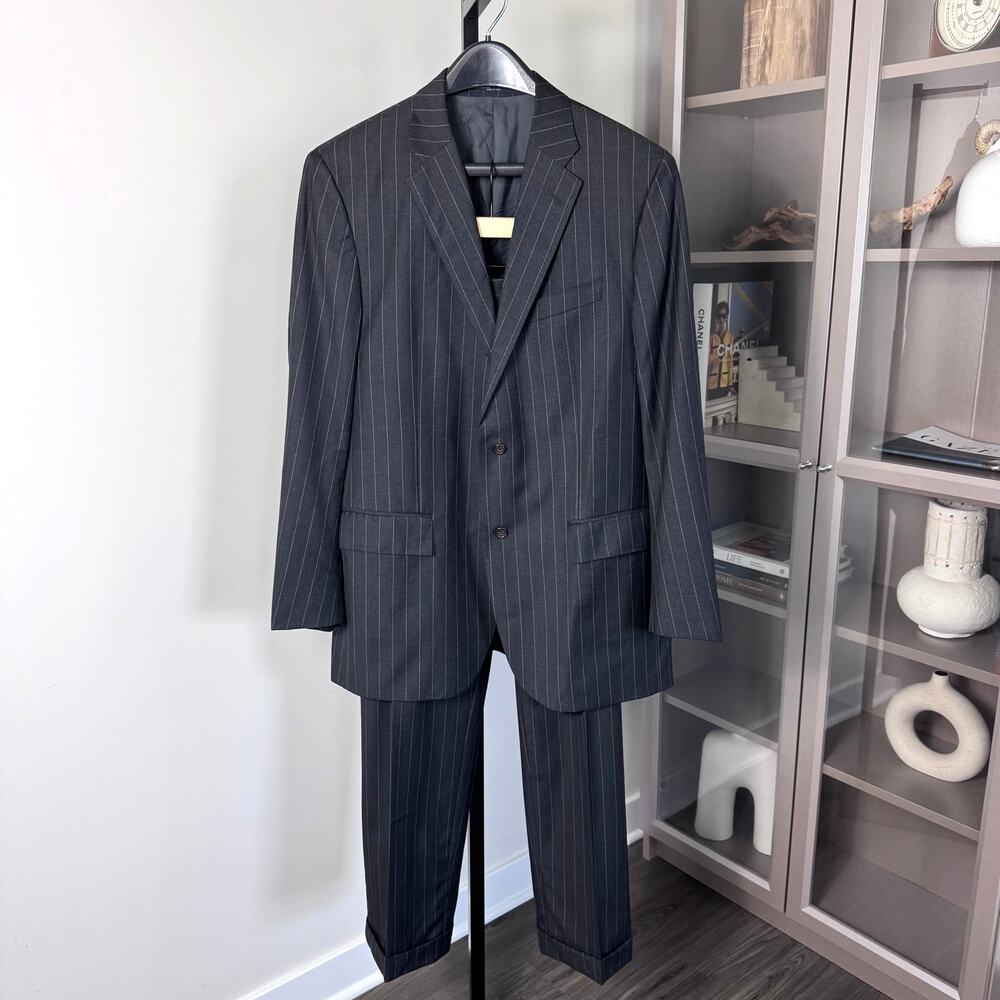 Polo by Ralph Lauren Charcoal Pinstripe 2 Pc Single Breasted Blazer Suit Pant 42